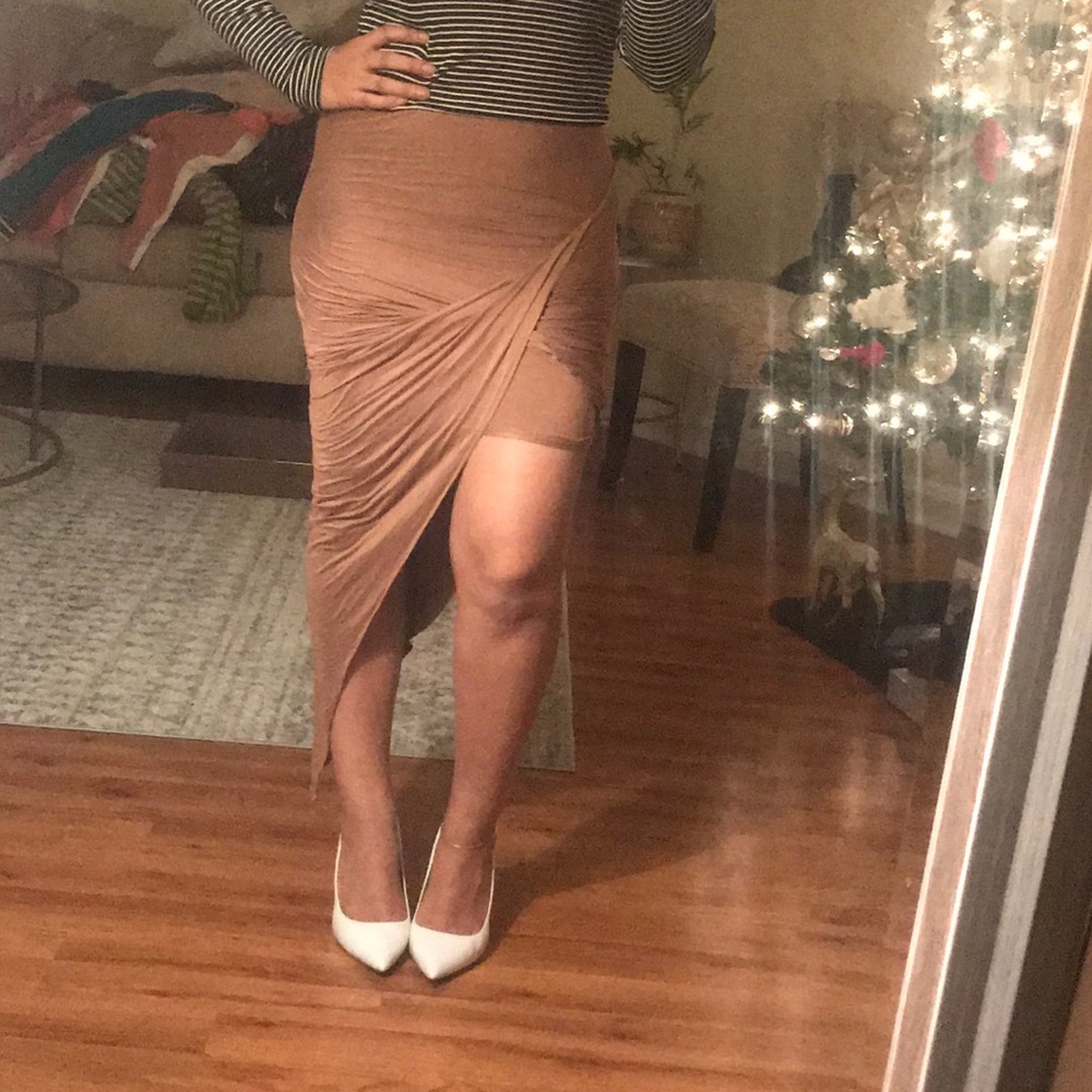 Tan drapey fitted skirt